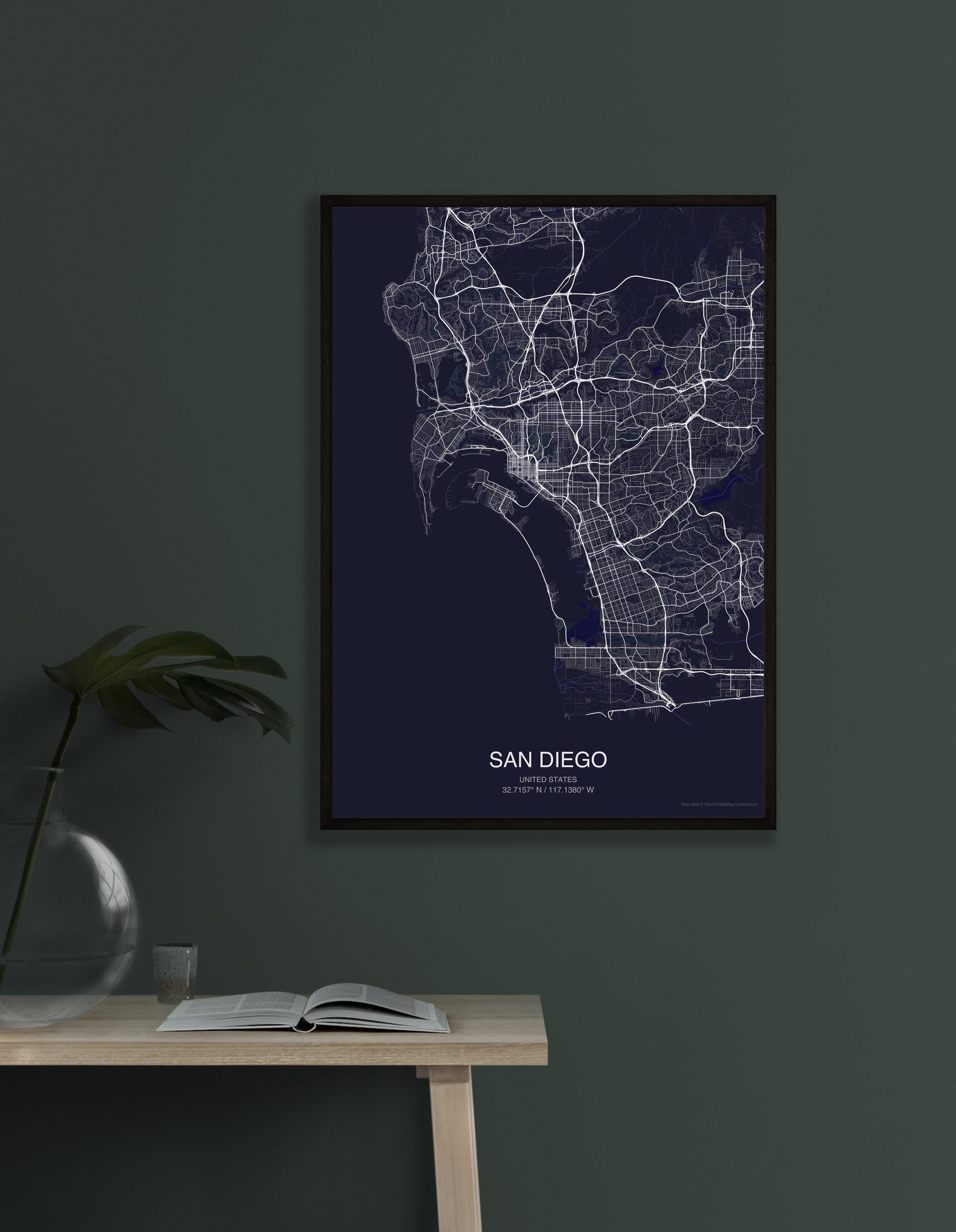 San Diego map digital download - Dark style