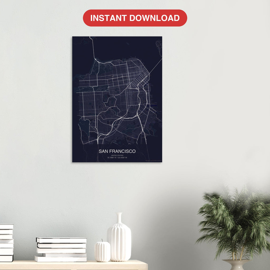 San Francisco map digital download — Dark style, instant download