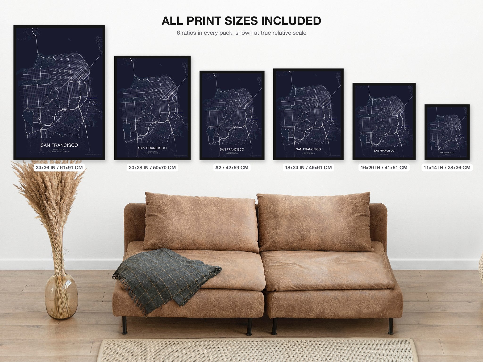 San Francisco map digital download - all print sizes included, Dark
