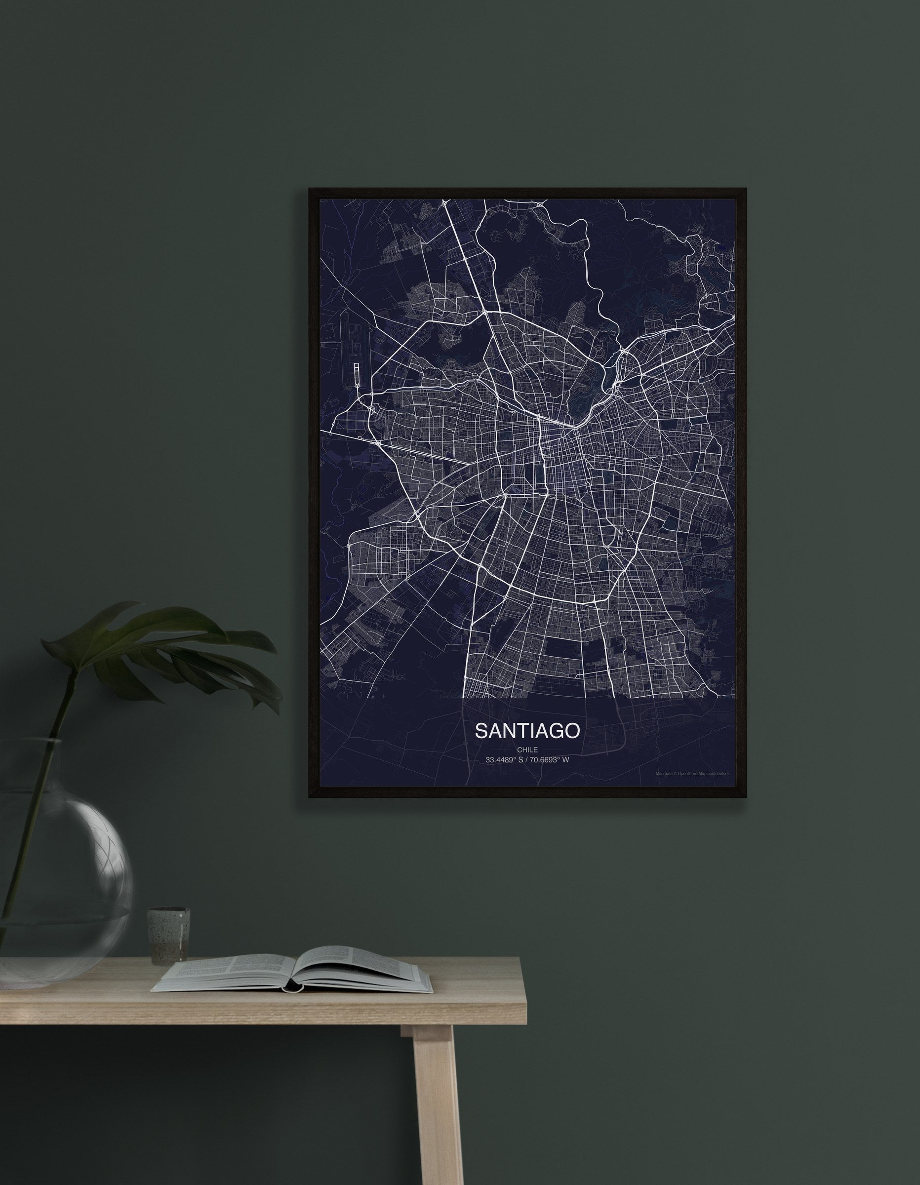 Santiago map digital download - Dark style