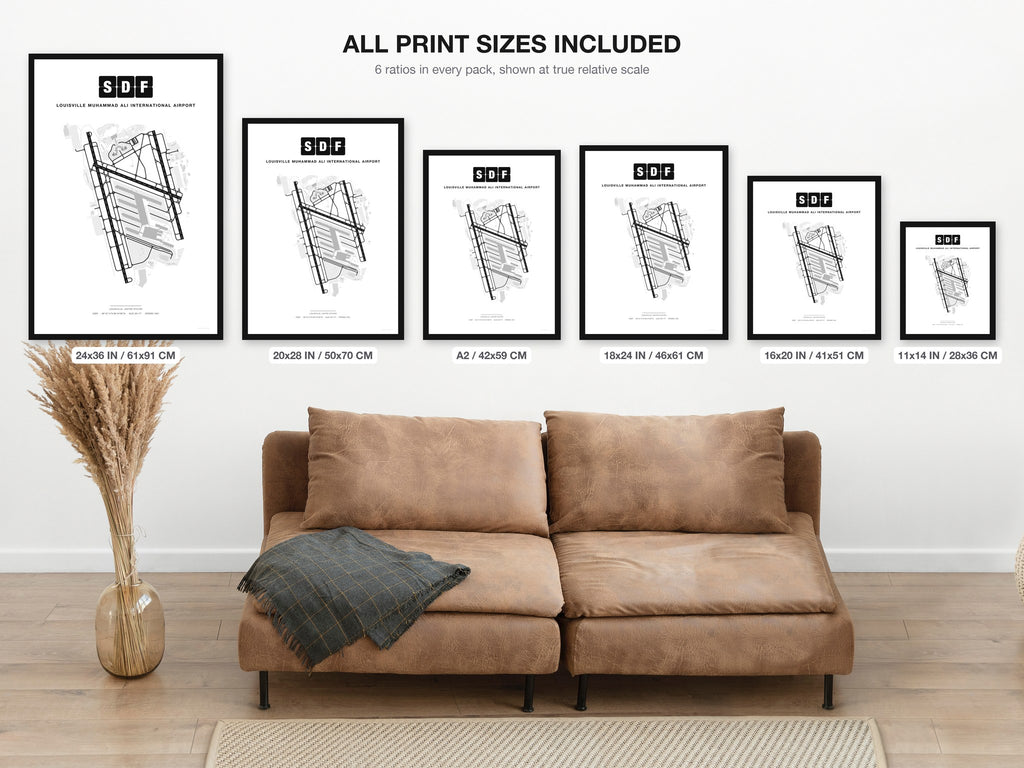 SDF Louisville Muhammad Ali International Airport map - all print sizes included, Classic