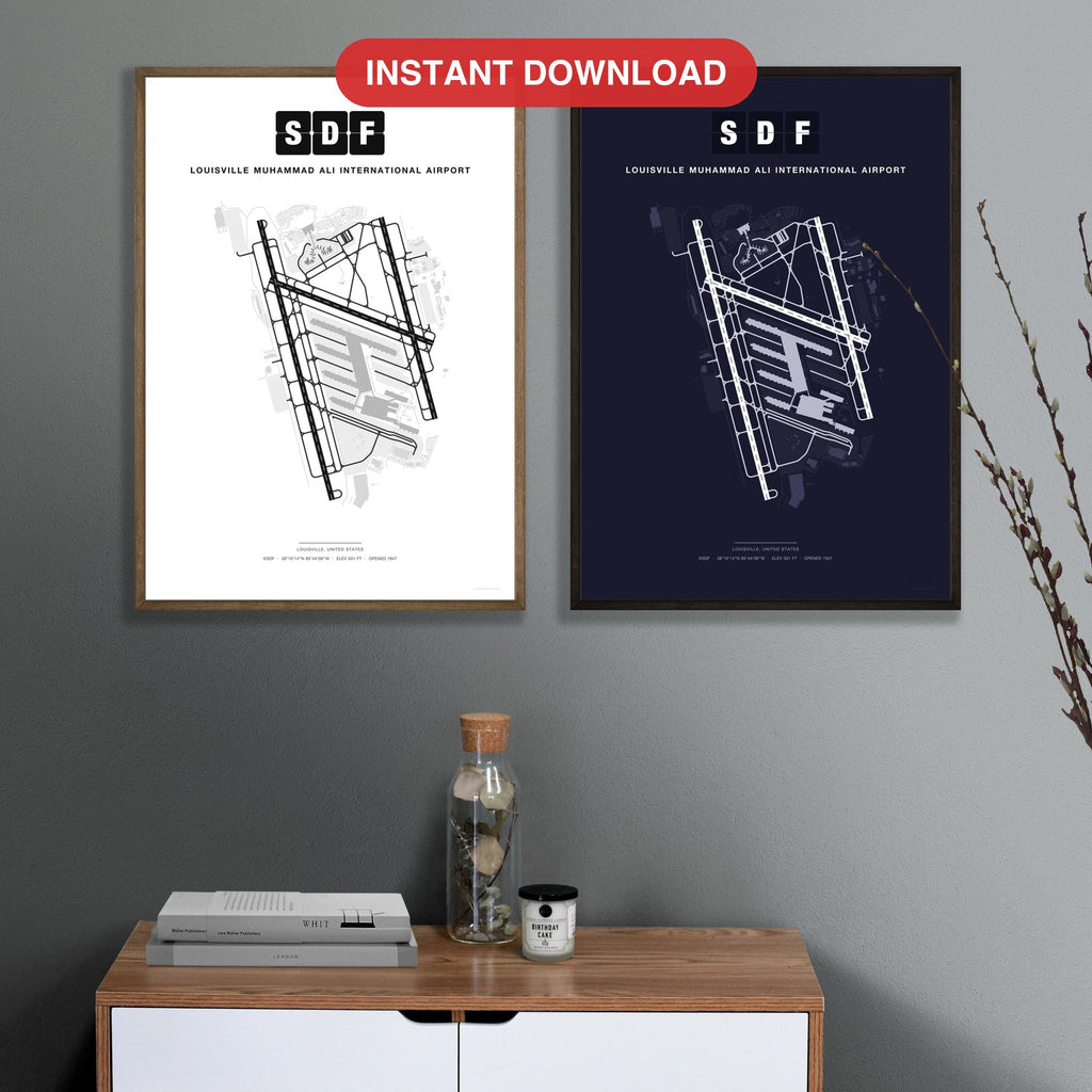 SDF Louisville Muhammad Ali International Airport map - Classic and Dark styles, instant download, square lead