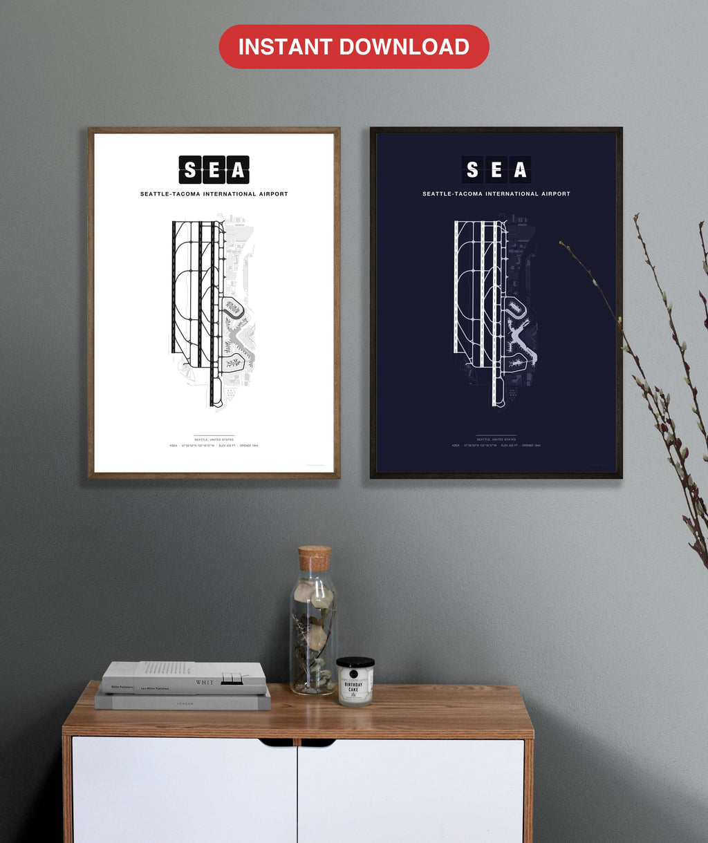 SEA Seattle-Tacoma International Airport map - Classic and Dark styles, instant download