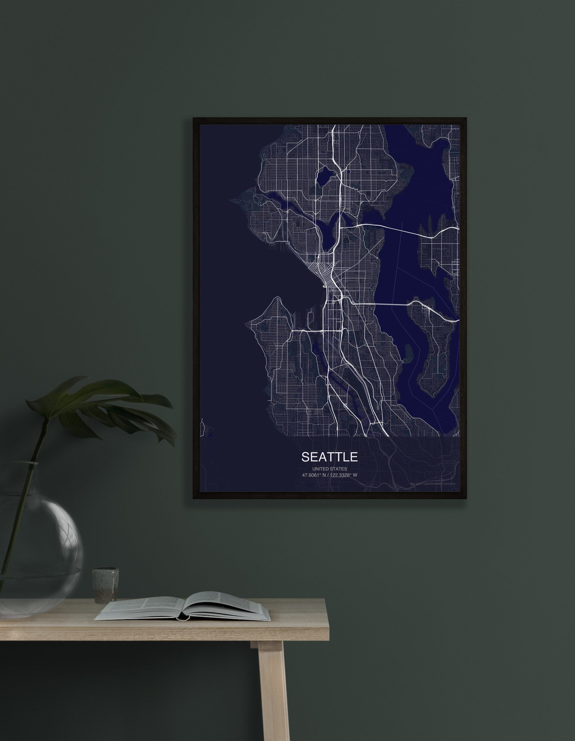 Seattle map digital download - Dark style