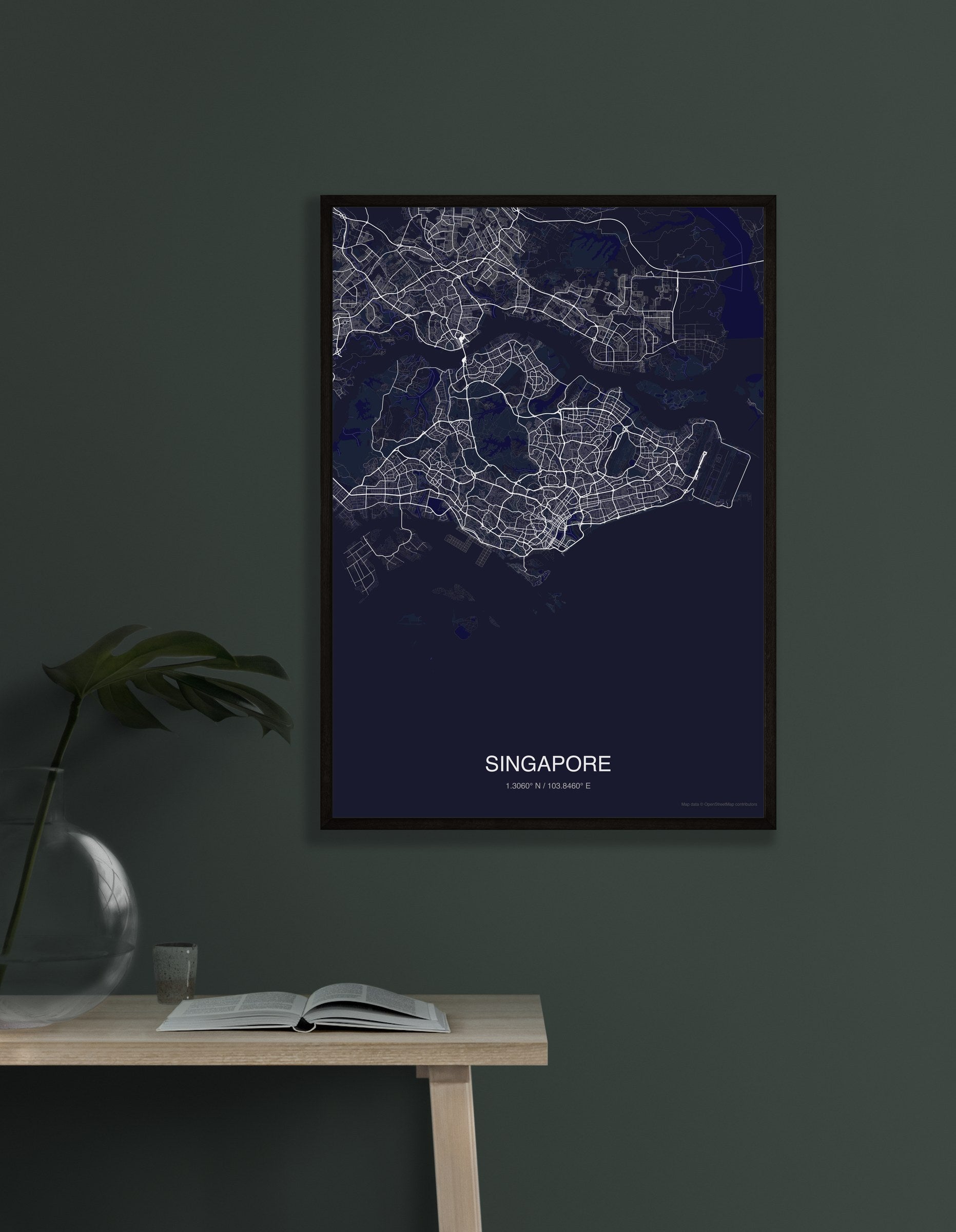 Singapore map digital download - Dark style