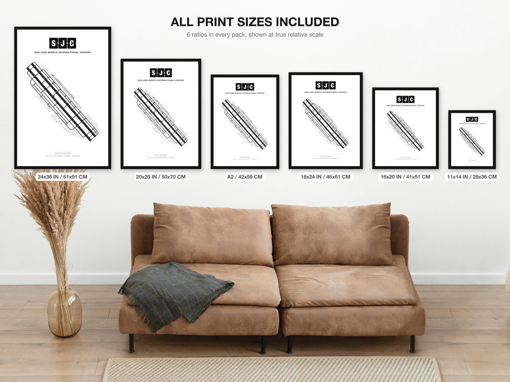 SJC San José Mineta International Airport map - all print sizes included, Classic
