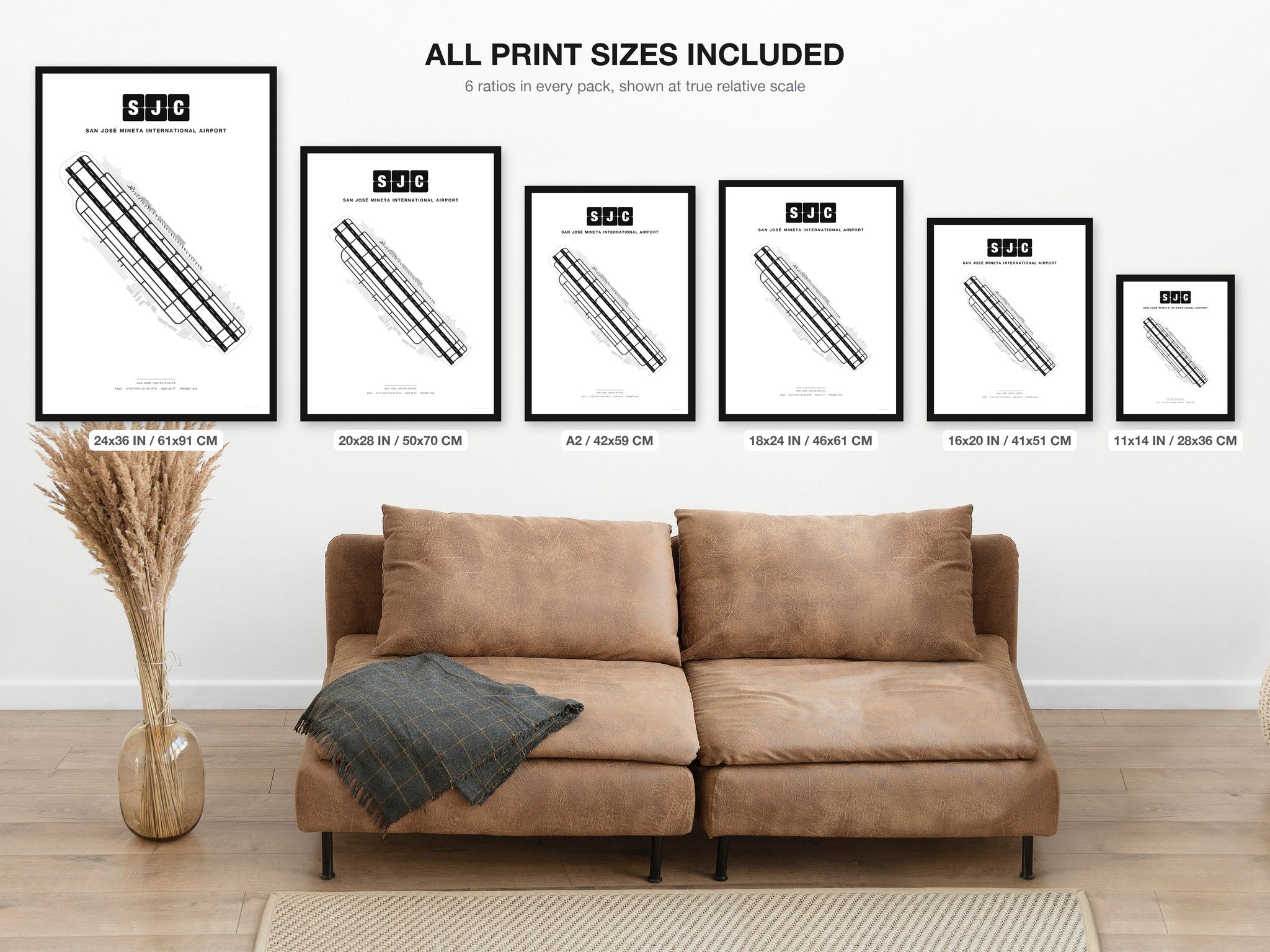 SJC San José Mineta International Airport map - all print sizes included, Classic