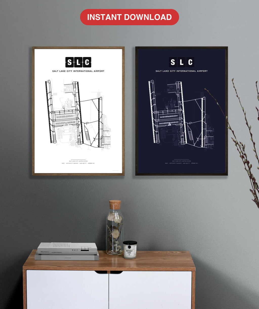 SLC Salt Lake City International Airport map - Classic and Dark styles, instant download