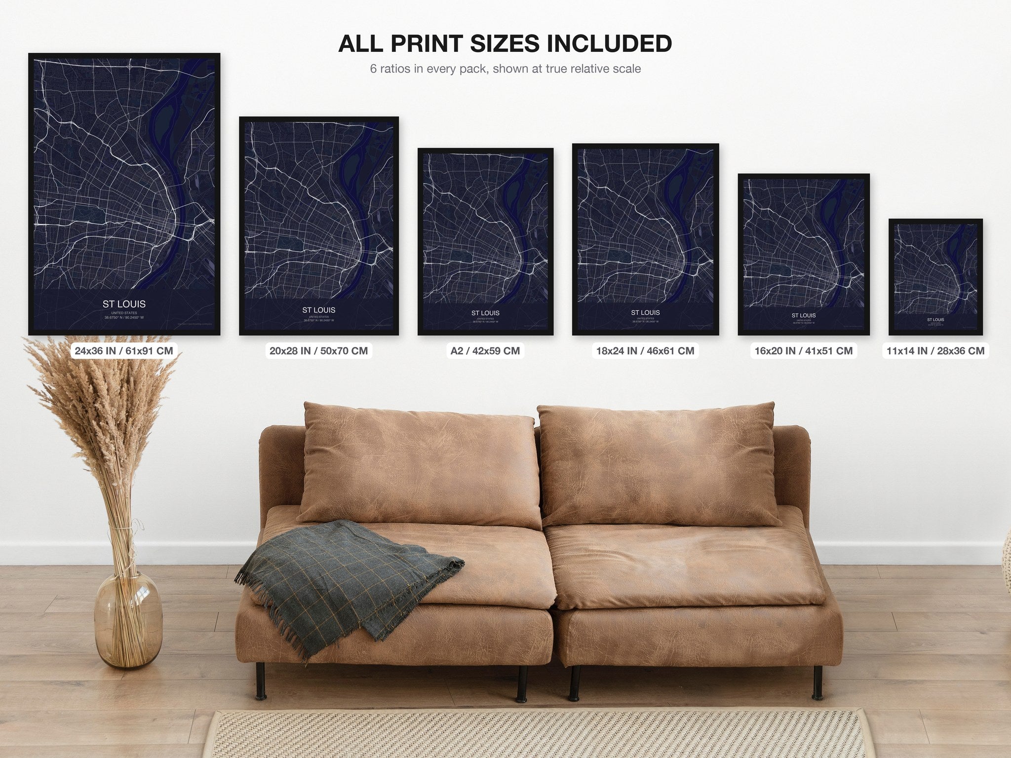St Louis map digital download - all print sizes included, Dark