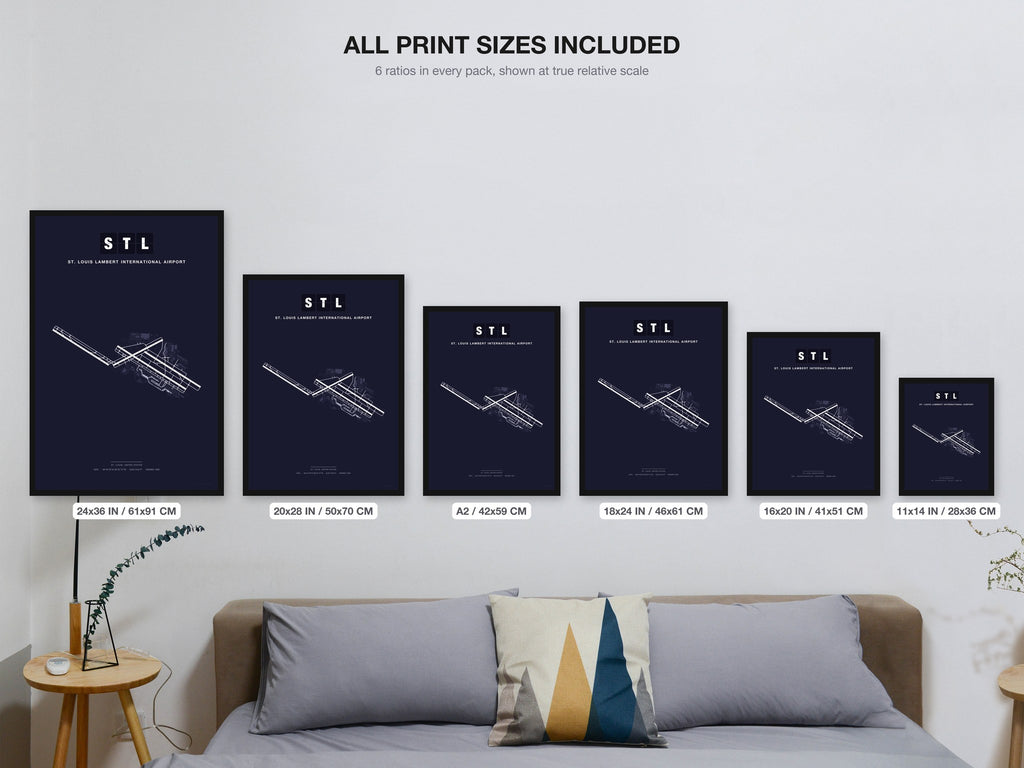 STL St. Louis Lambert International Airport map - all print sizes included, Dark