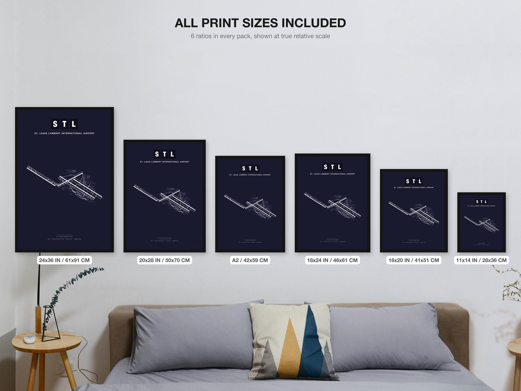STL St. Louis Lambert International Airport map - all print sizes included, Dark