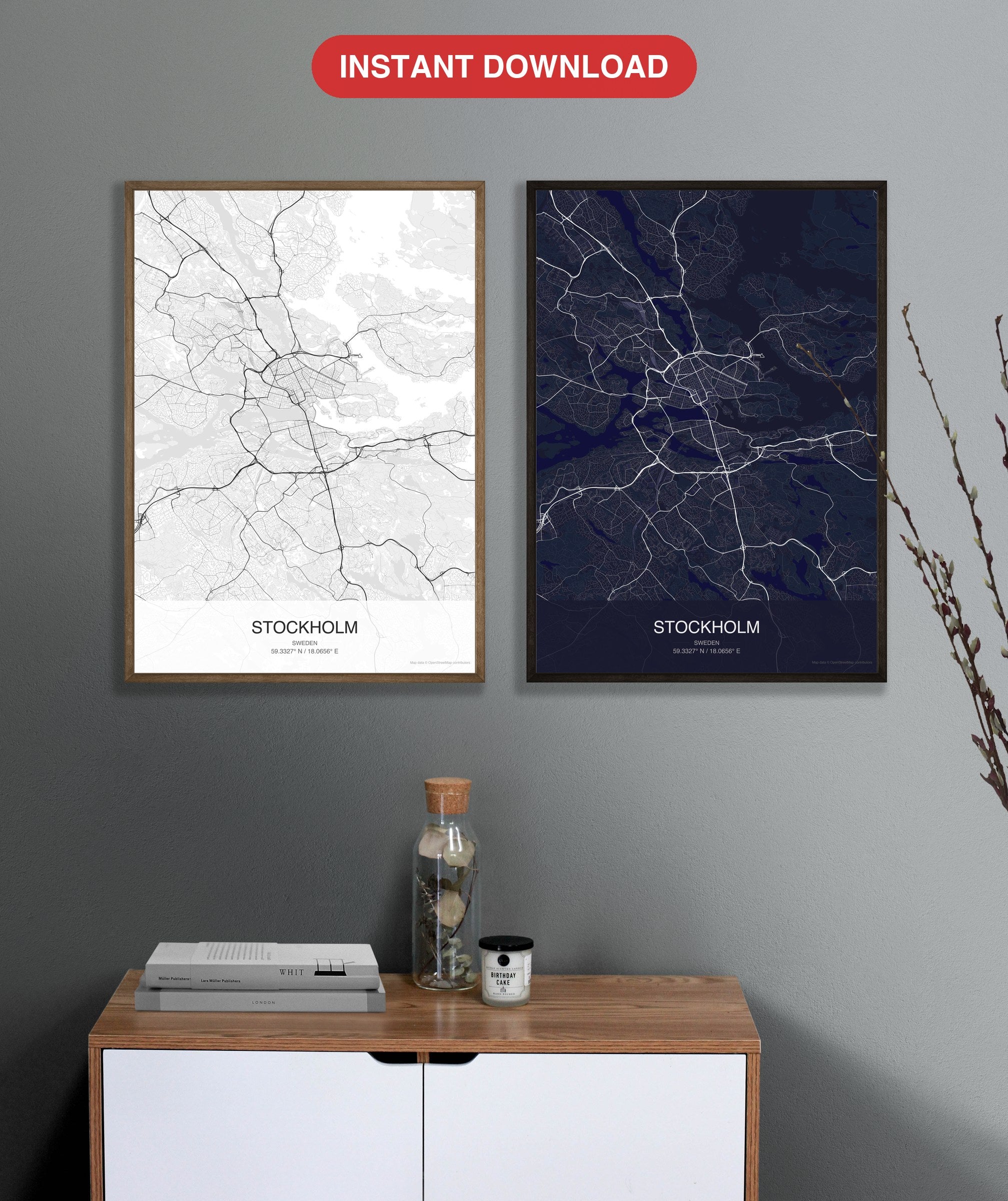 Stockholm map digital download - Classic and Dark styles, instant download