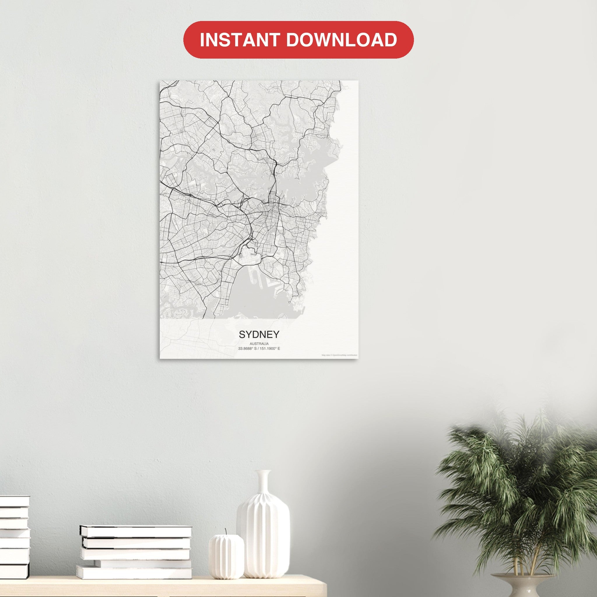 Sydney map digital download — Classic style, instant download
