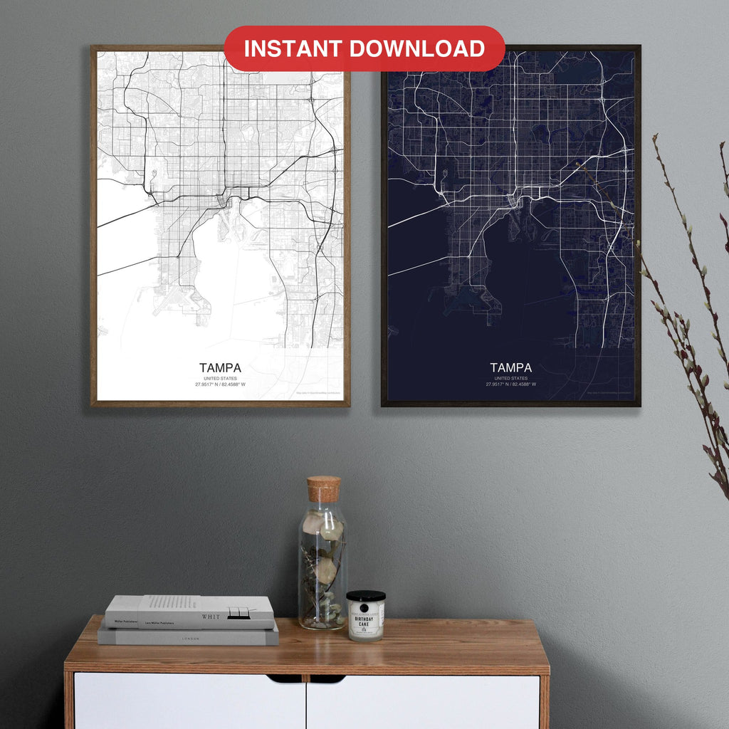 Tampa map digital download - Classic and Dark styles, instant download, square lead