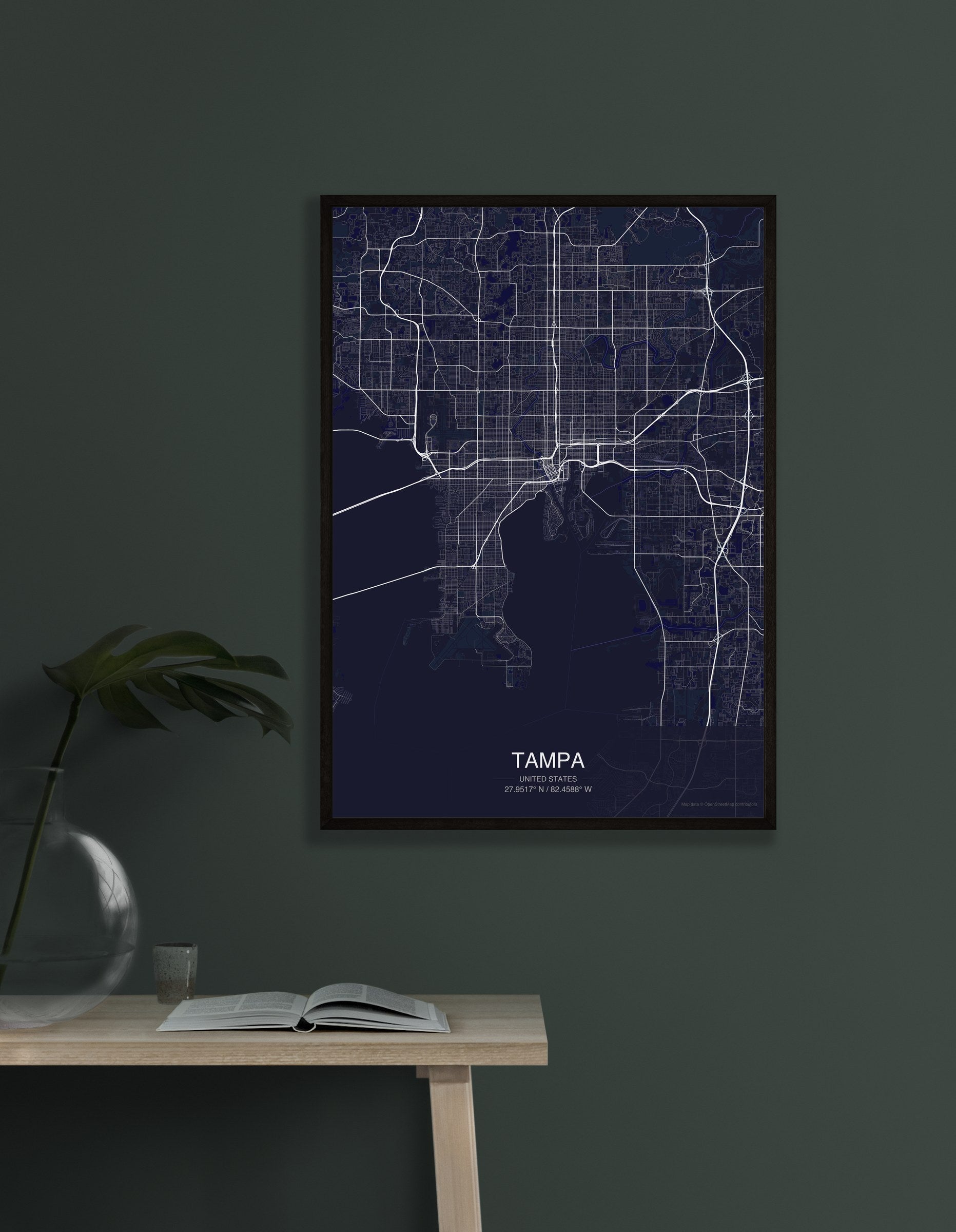 Tampa map digital download - Dark style