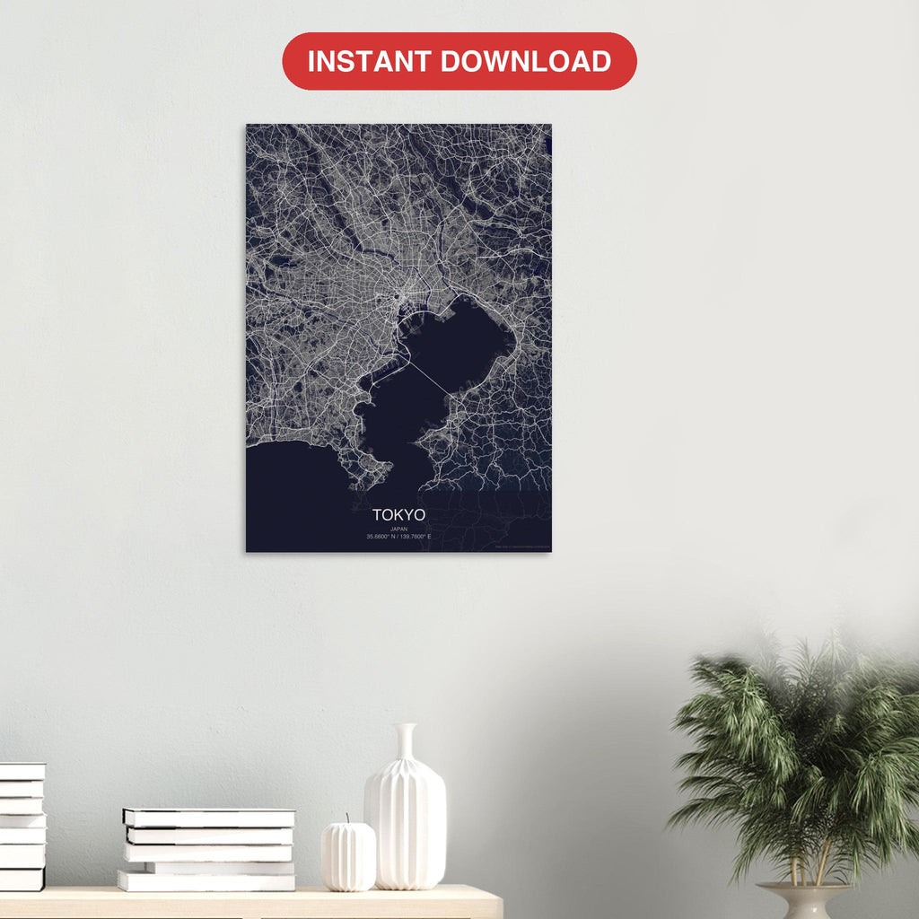 Tokyo map digital download — Dark style, instant download