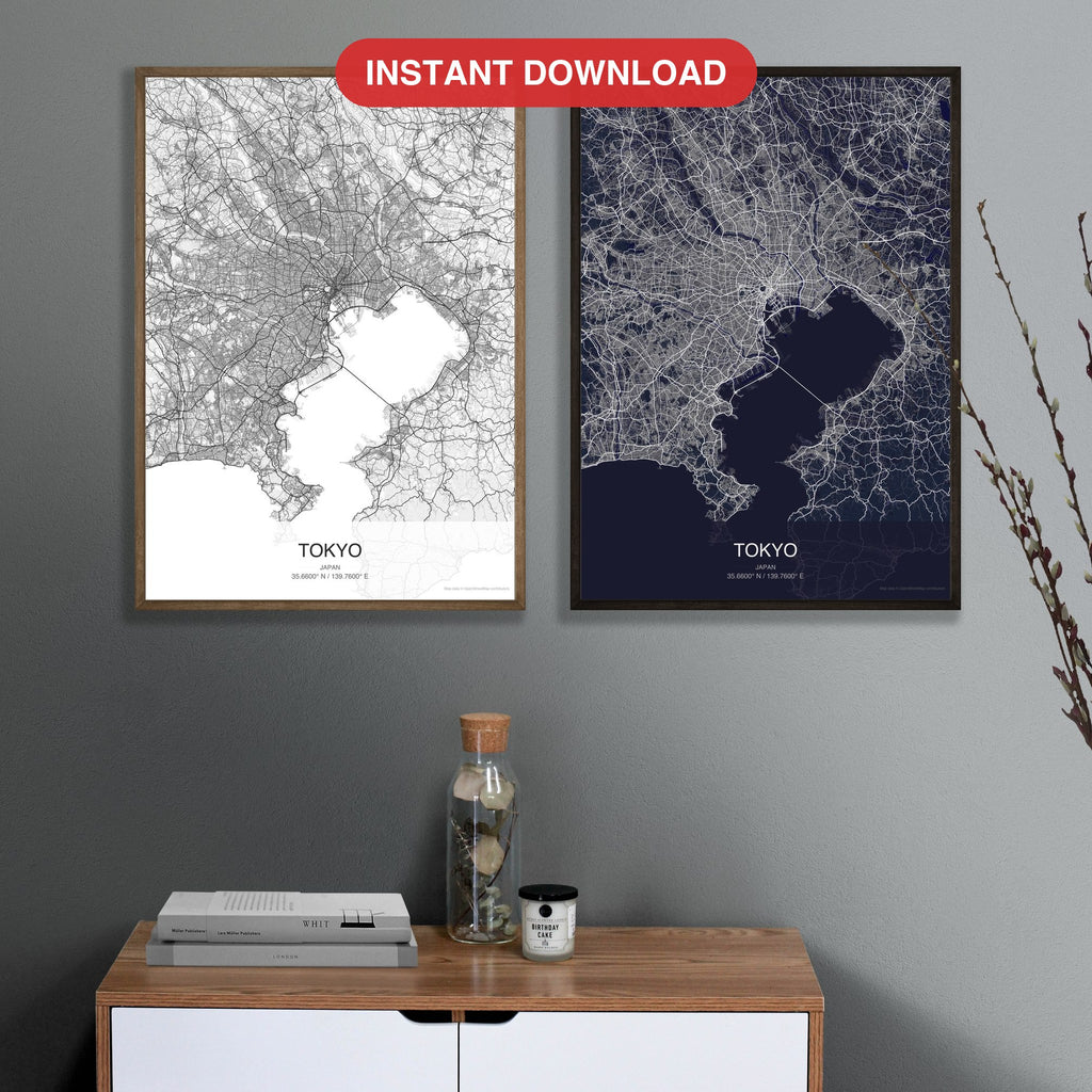 Tokyo map digital download - Classic and Dark styles, instant download, square lead