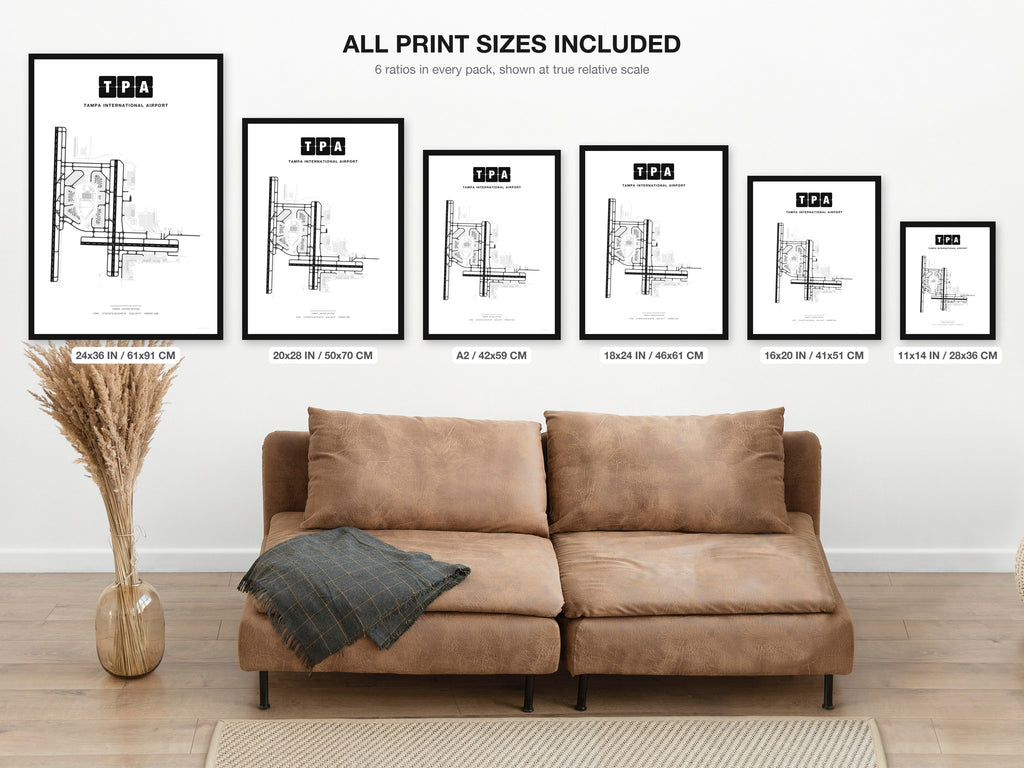 TPA Tampa International Airport map - all print sizes included, Classic