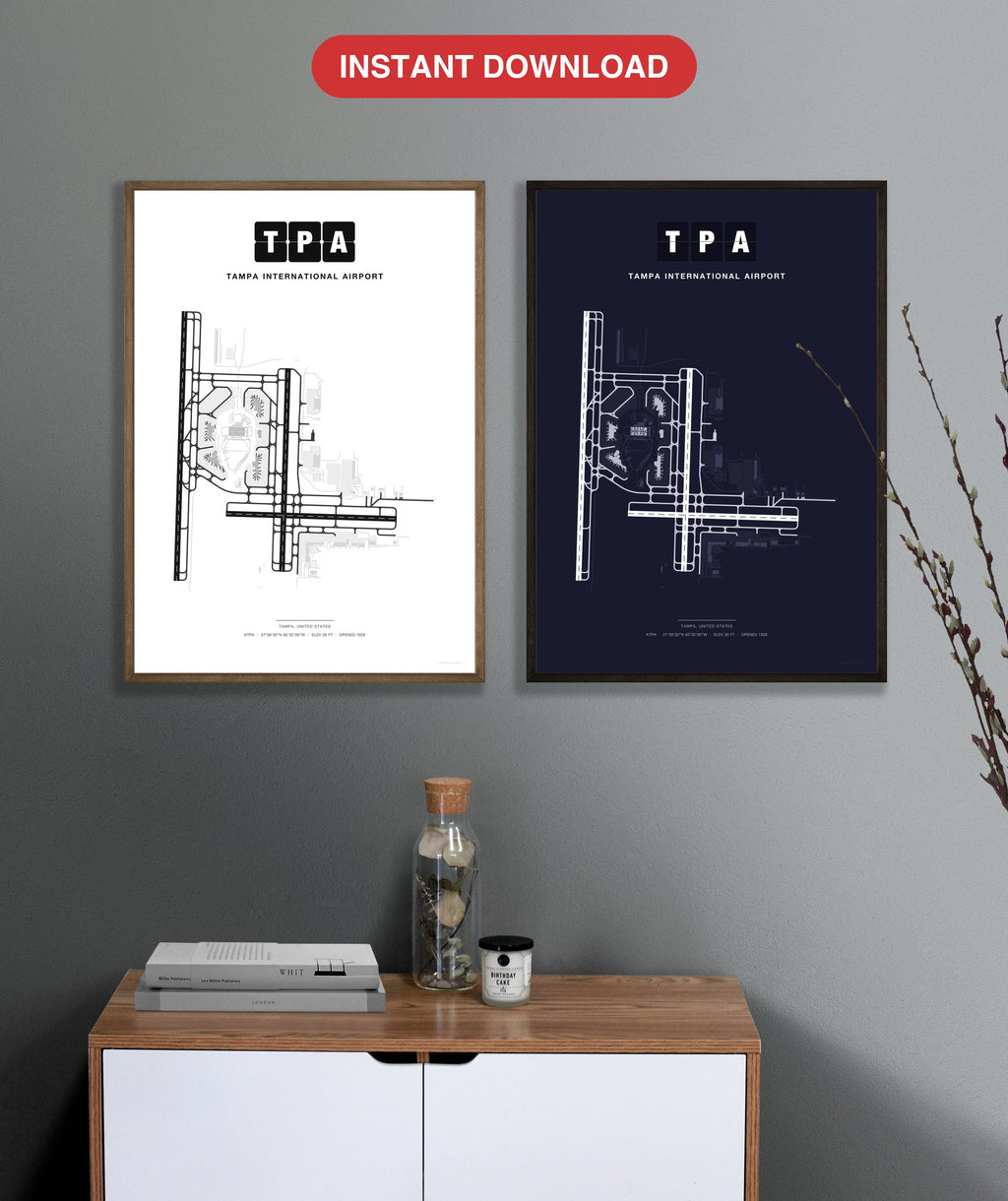 TPA Tampa International Airport map - Classic and Dark styles, instant download