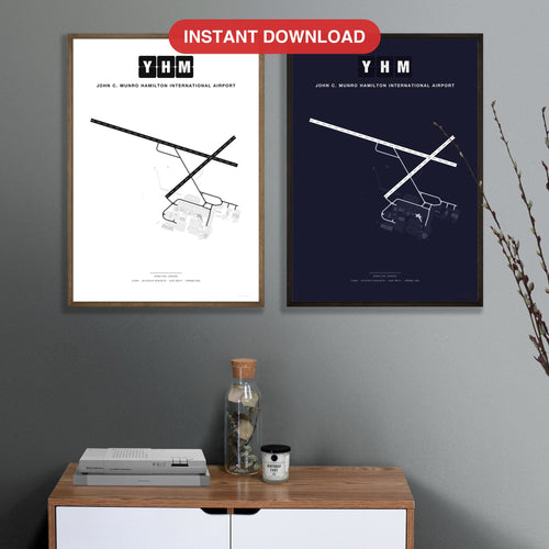 YHM John C. Munro Hamilton International Airport map - Classic and Dark styles, instant download, square lead