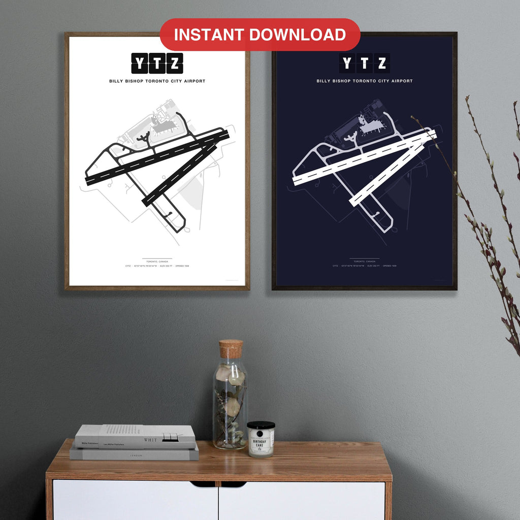YTZ Billy Bishop Toronto City Airport map - Classic and Dark styles, instant download, square lead