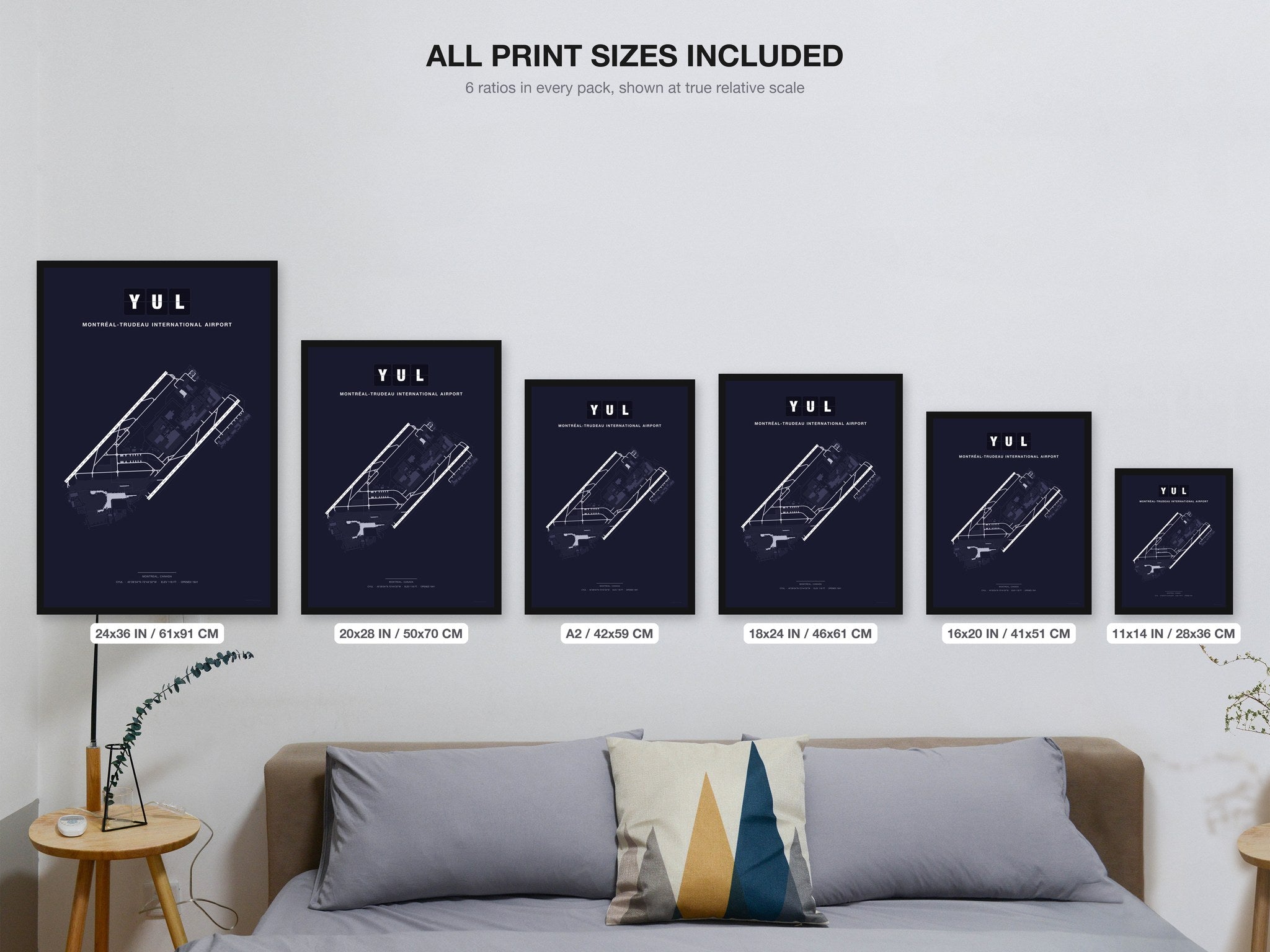 YUL Montréal-Trudeau International Airport map - all print sizes included, Dark