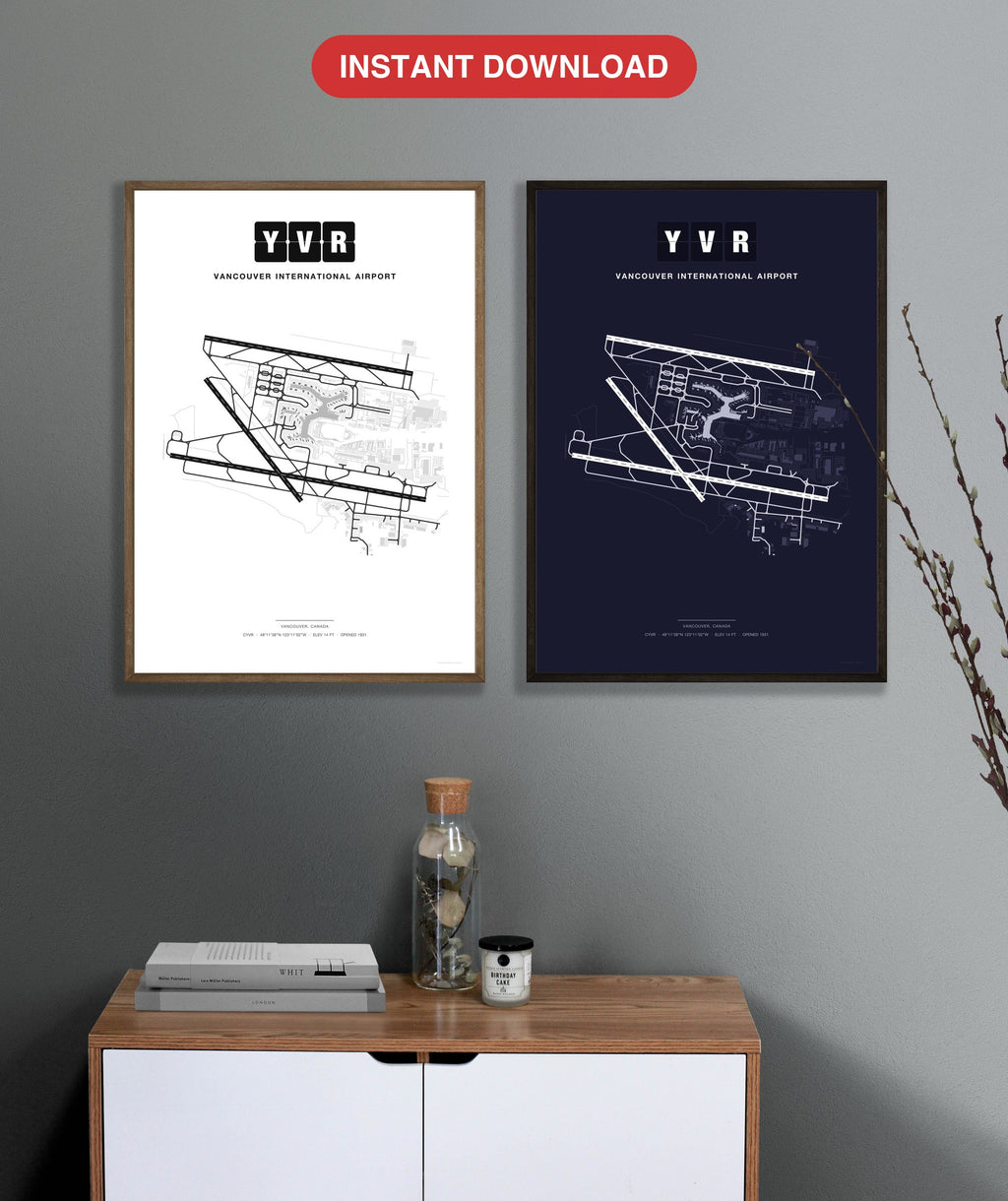 YVR Vancouver International Airport map - Classic and Dark styles, instant download