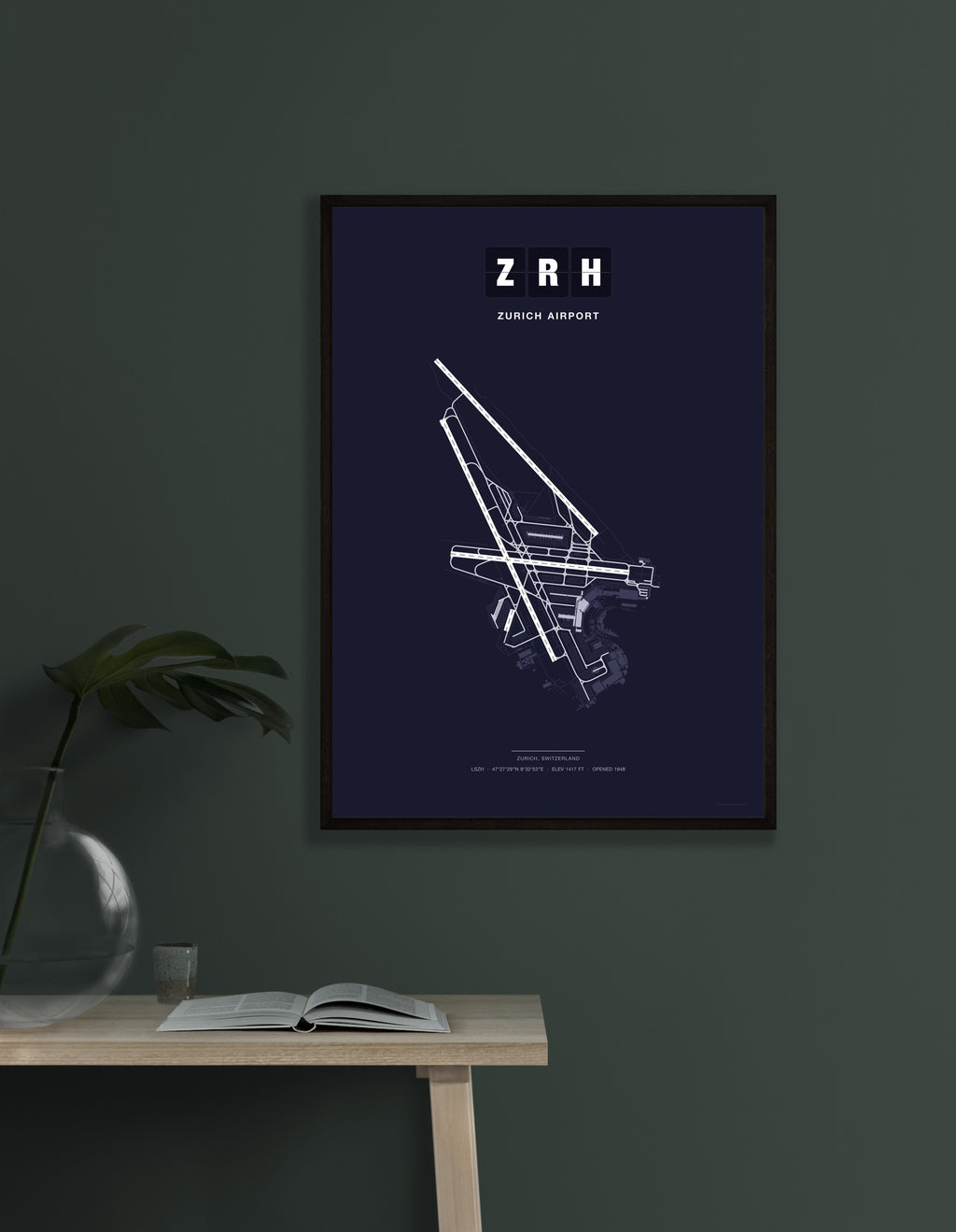 ZRH Zurich Airport map - Dark style