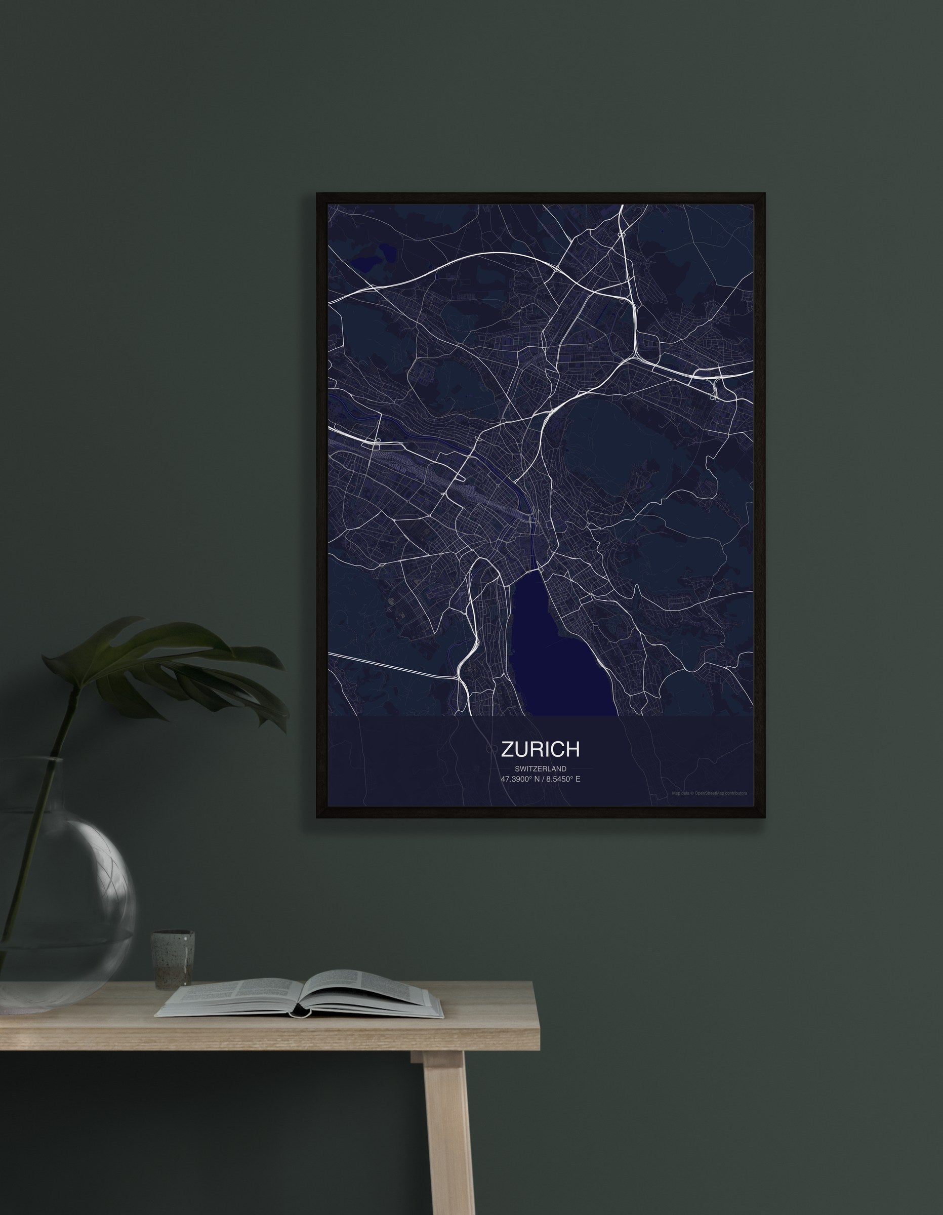 Zurich map digital download - Dark style
